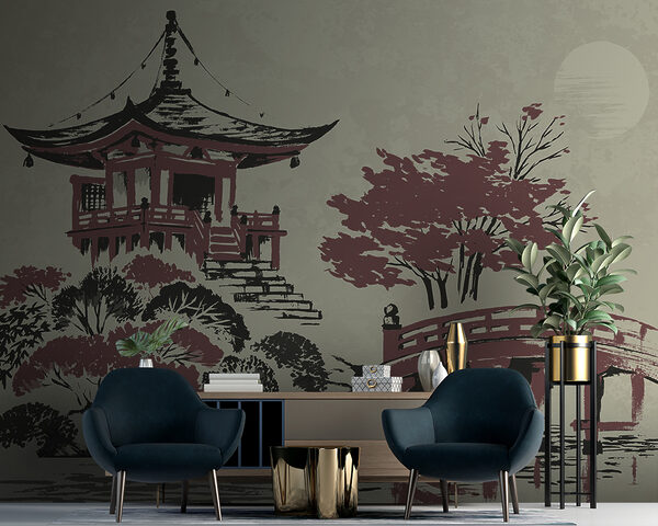 Il dipinto di una pagoda e di un ponte Il dipinto di una pagoda e di un ponte