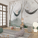 Carta da parati Una giraffa e un orso in amaca