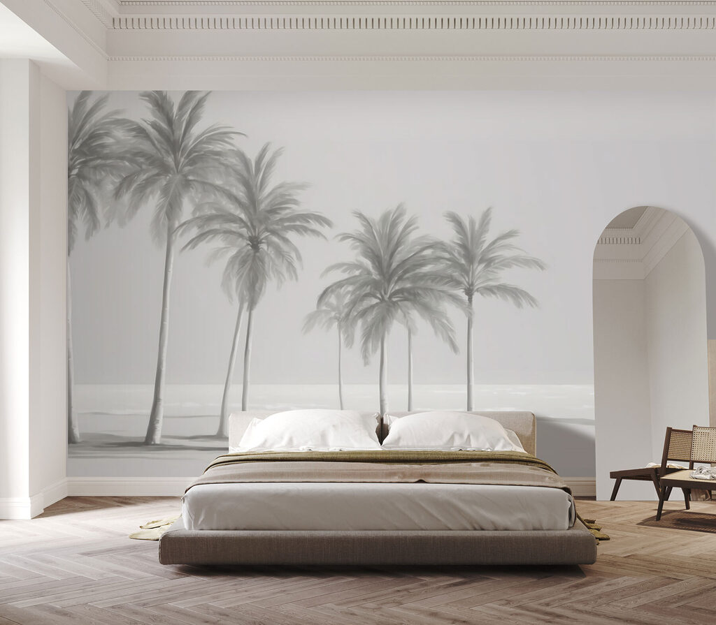 A group of palm trees on a beach