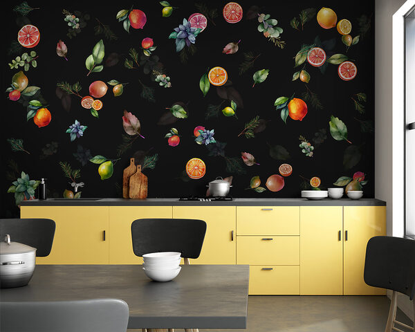 A pattern of fruit and leaves A pattern of fruit and leaves