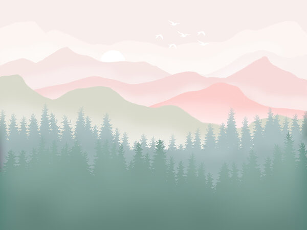 Un paesaggio con alberi e montagne Un paesaggio con alberi e montagne