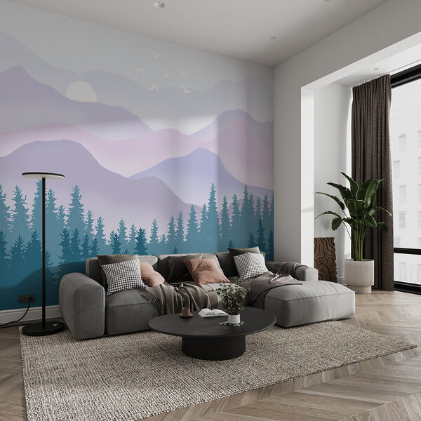 A landscape of mountains and trees