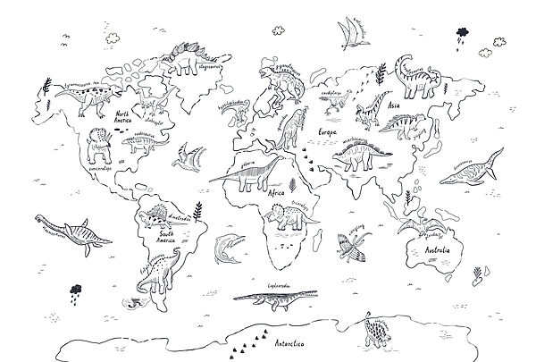 Una mappa del mondo con i dinosauri Una mappa del mondo con i dinosauri
