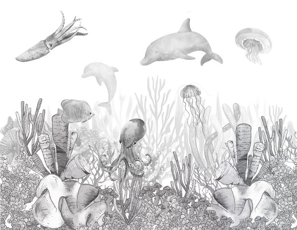 Una vita marina con pesci e meduse Una vita marina con pesci e meduse