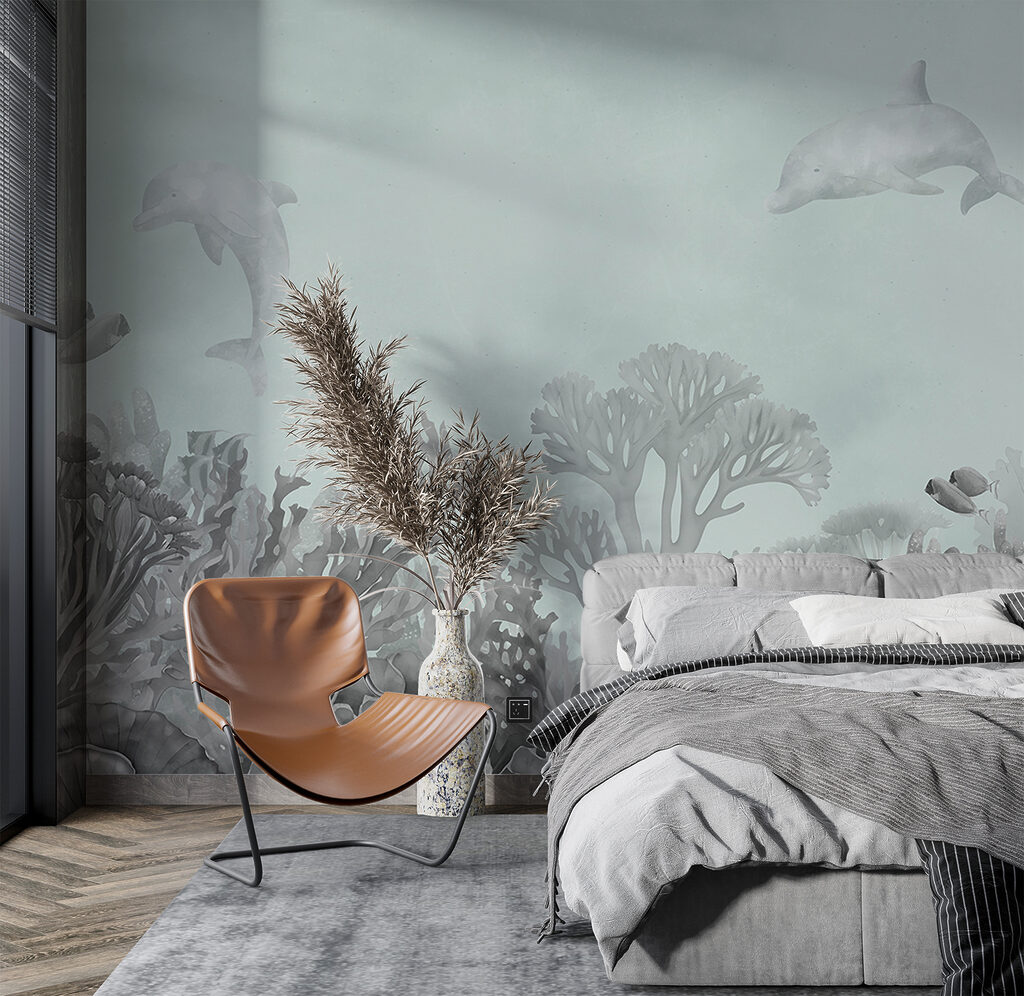 A group of dolphins swimming in the ocean