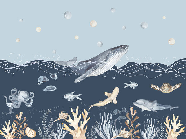 Acquerello di una balena e di un pesce Acquerello di una balena e di un pesce