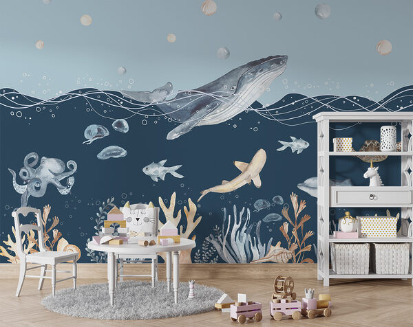Acquerello di una balena e di un pesce Acquerello di una balena e di un pesce