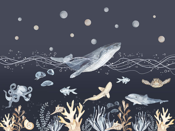Acquerello di una balena e di un pesce Acquerello di una balena e di un pesce