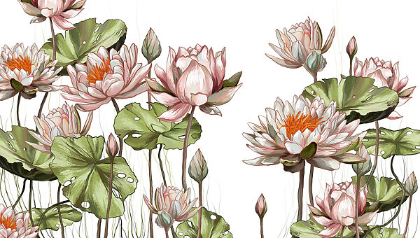 Un gruppo di fiori con foglie Un gruppo di fiori con foglie