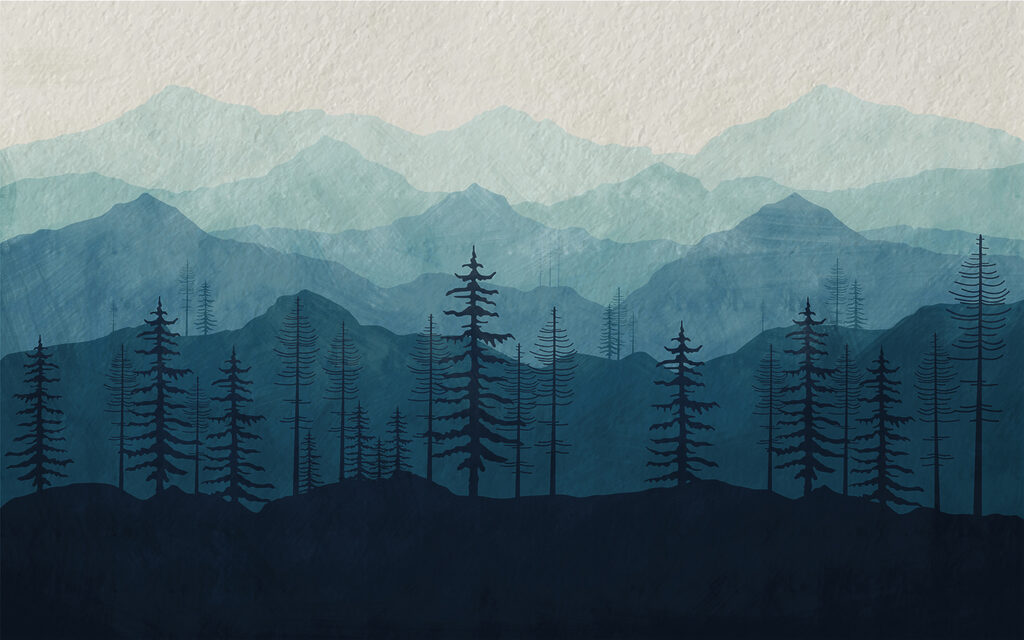 Un paesaggio di montagne e alberi Un paesaggio di montagne e alberi