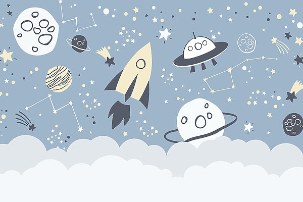 Una scena spaziale a cartoni animati con pianeti e stelle Una scena spaziale a cartoni animati con pianeti e stelle