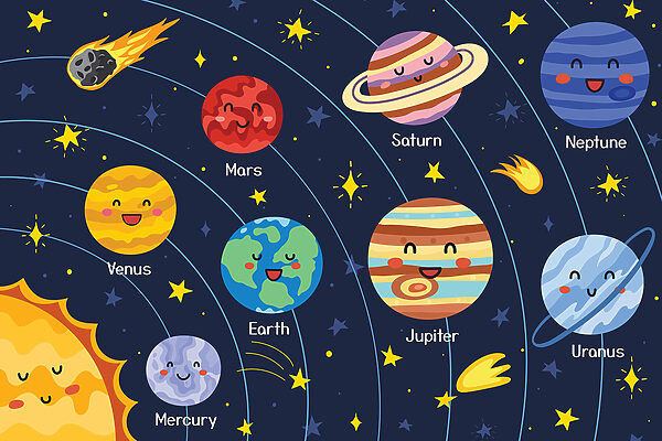 Pianeti e stelle a fumetti nello spazio Pianeti e stelle a fumetti nello spazio