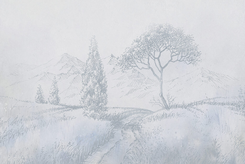 Disegno di un fiume con alberi e montagne Disegno di un fiume con alberi e montagne