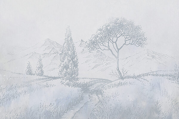 Disegno di un fiume con alberi e montagne Disegno di un fiume con alberi e montagne