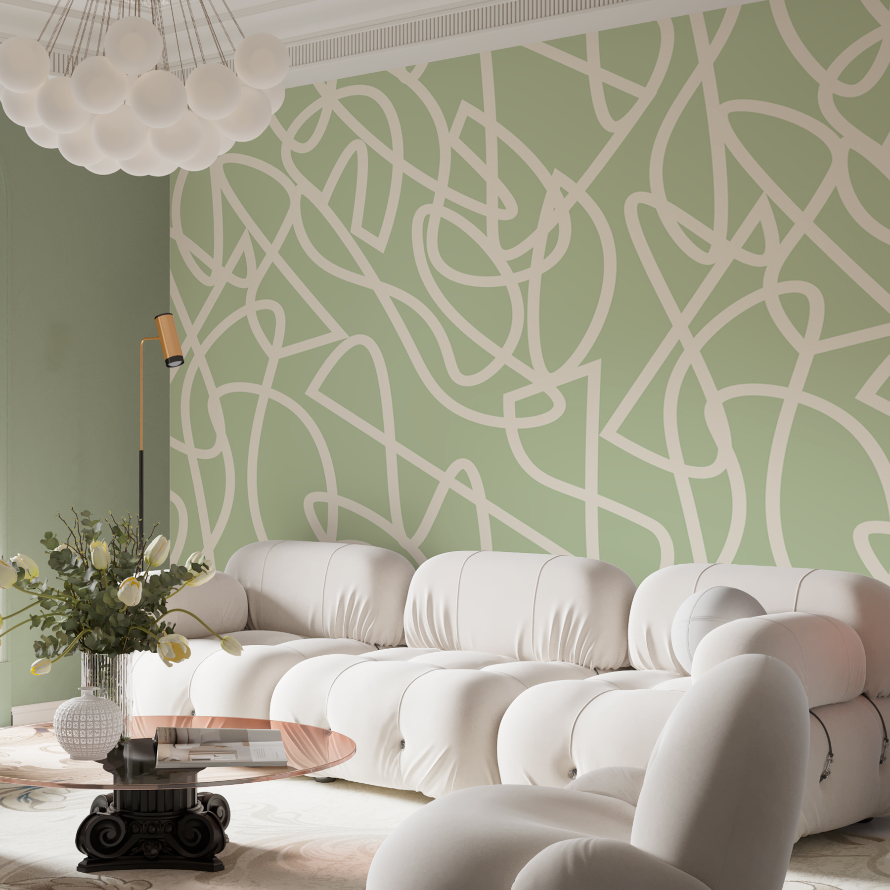A pattern of white lines on a green background A pattern of white lines on a green background