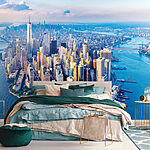 Carta da parati Una città con molti edifici alti e uno specchio d'acqua