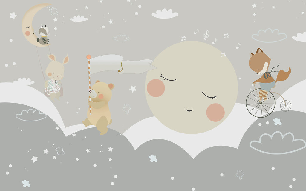 Un cartone animato con una luna e un orso Un cartone animato con una luna e un orso