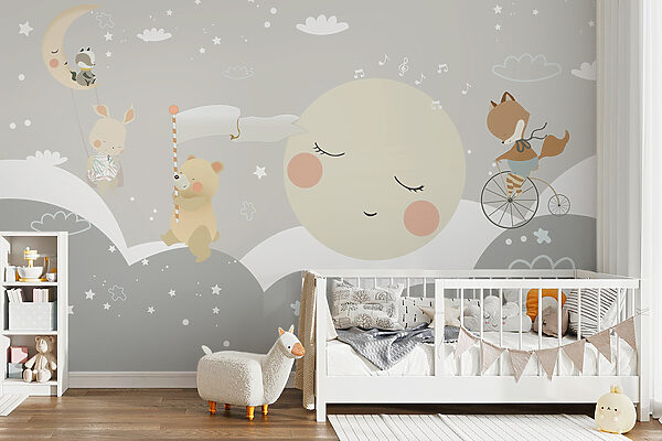 Un cartone animato con una luna e un orso Un cartone animato con una luna e un orso