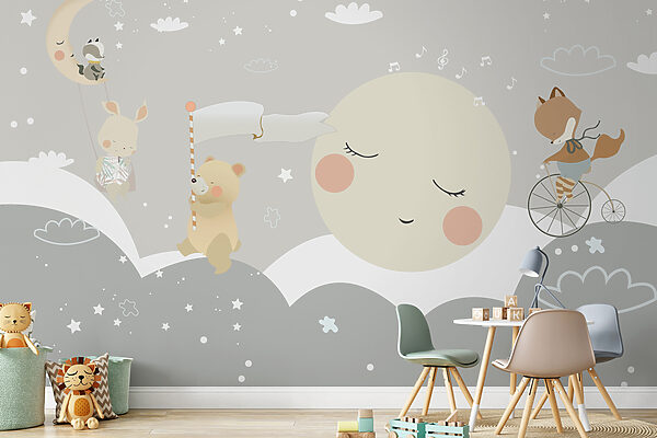 Un cartone animato con una luna e un orso Un cartone animato con una luna e un orso
