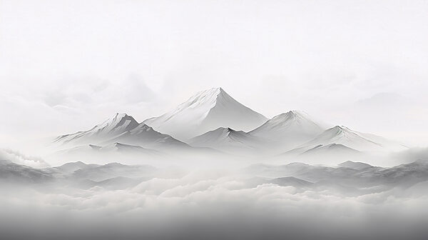 A mountain range with clouds