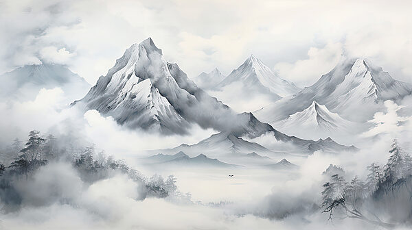 Un paesaggio di montagne e nuvole Un paesaggio di montagne e nuvole