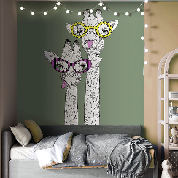 A couple of giraffes wearing glasses A couple of giraffes wearing glasses