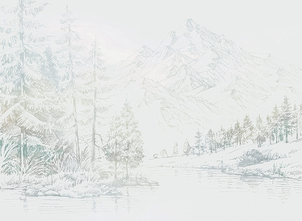 Un fiume con alberi e montagne sullo sfondo Un fiume con alberi e montagne sullo sfondo