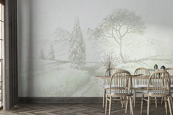 A drawing of a landscape