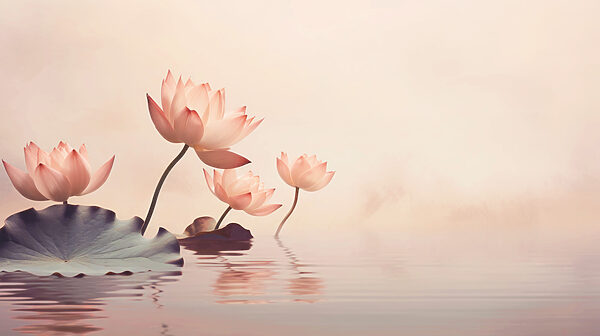 Un gruppo di fiori rosa in acqua Un gruppo di fiori rosa in acqua