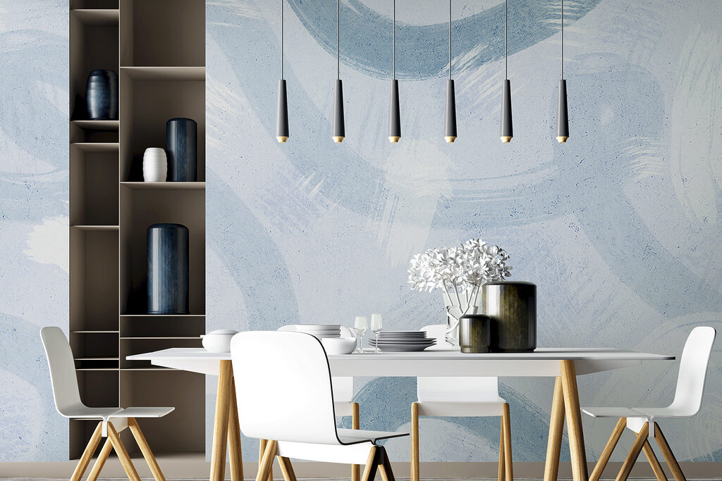 A white surface with blue paint