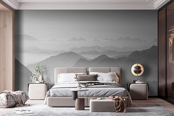 Un'immagine in bianco e nero di montagne Un'immagine in bianco e nero di montagne