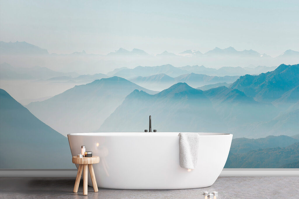 A mountain range with fog A mountain range with fog