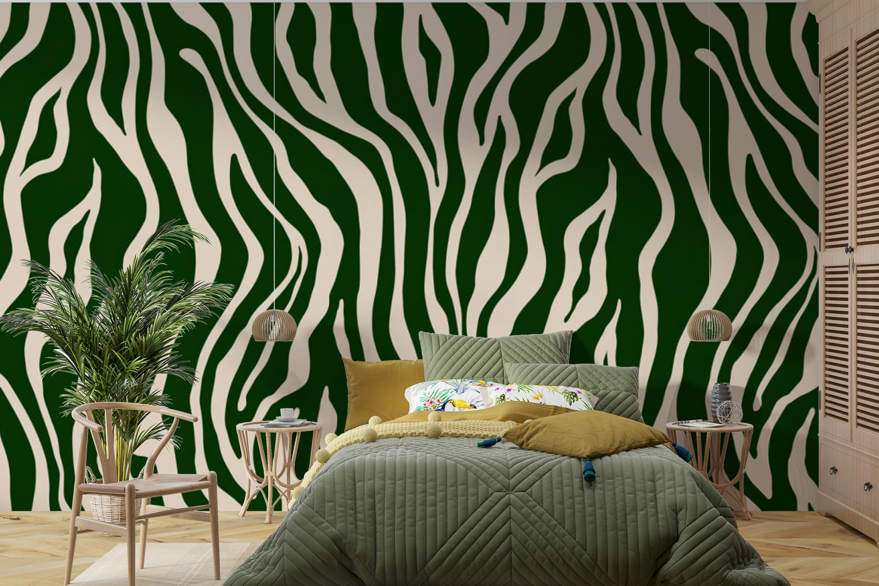 A green and white zebra print A green and white zebra print