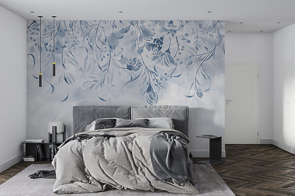 Un disegno floreale blu e bianco Un disegno floreale blu e bianco