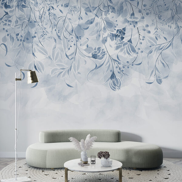 Un disegno floreale blu e bianco Un disegno floreale blu e bianco