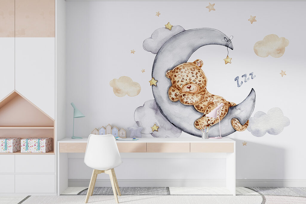 A teddy bear sleeping on the moon A teddy bear sleeping on the moon