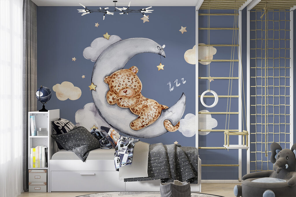 A teddy bear sleeping on the moon A teddy bear sleeping on the moon