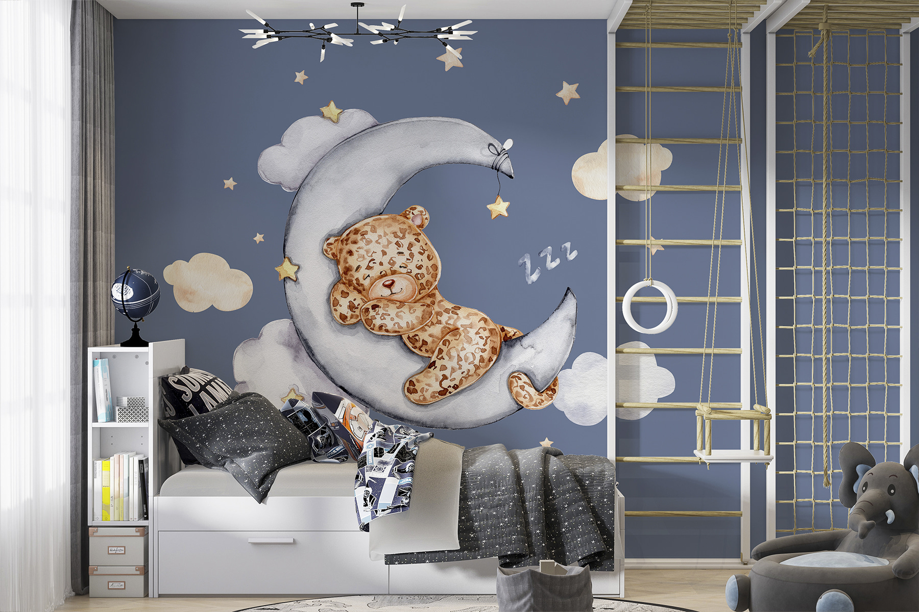 A teddy bear sleeping on the moon A teddy bear sleeping on the moon