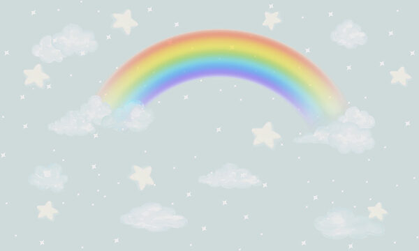 A rainbow and clouds in the sky
