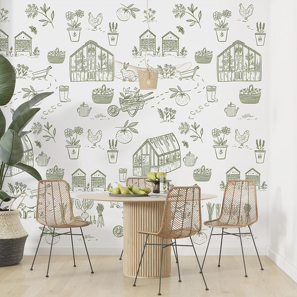 A pattern of gardening tools and plants A pattern of gardening tools and plants