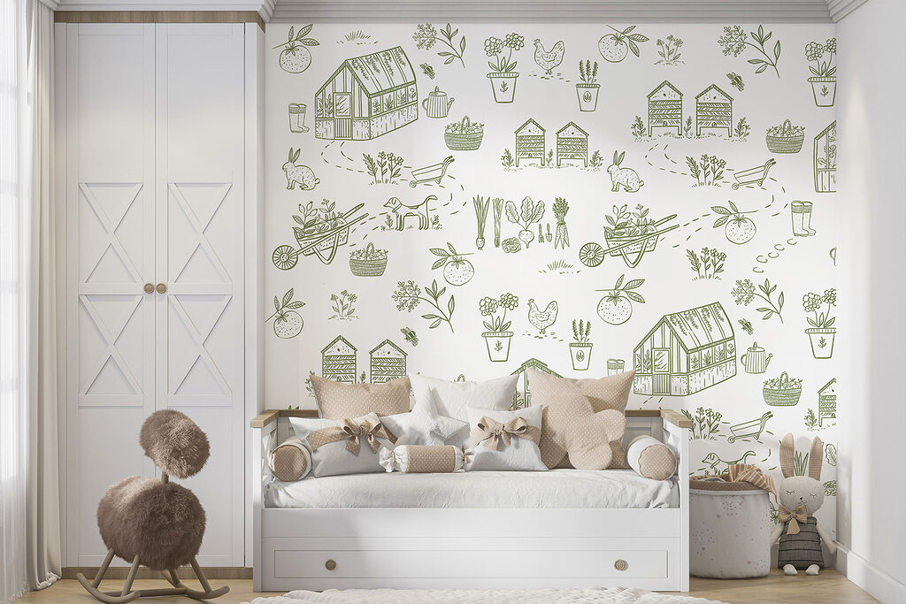 A pattern of gardening tools and plants A pattern of gardening tools and plants