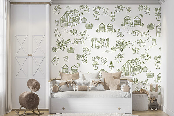 A pattern of gardening tools and plants A pattern of gardening tools and plants