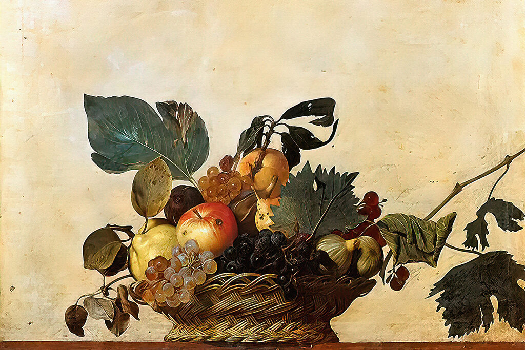 A basket of fruit on a table A basket of fruit on a table