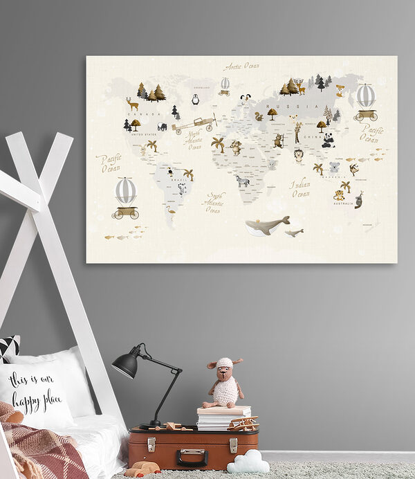 Quadri Quadri Una mappa del mondo con gli animali (COD: s31798)