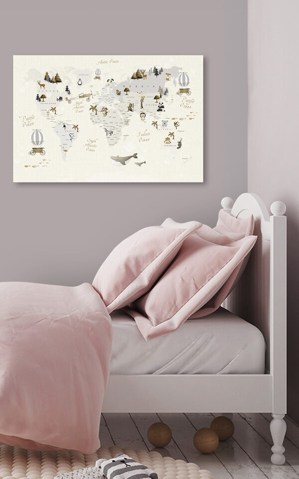 A map of the world with animals