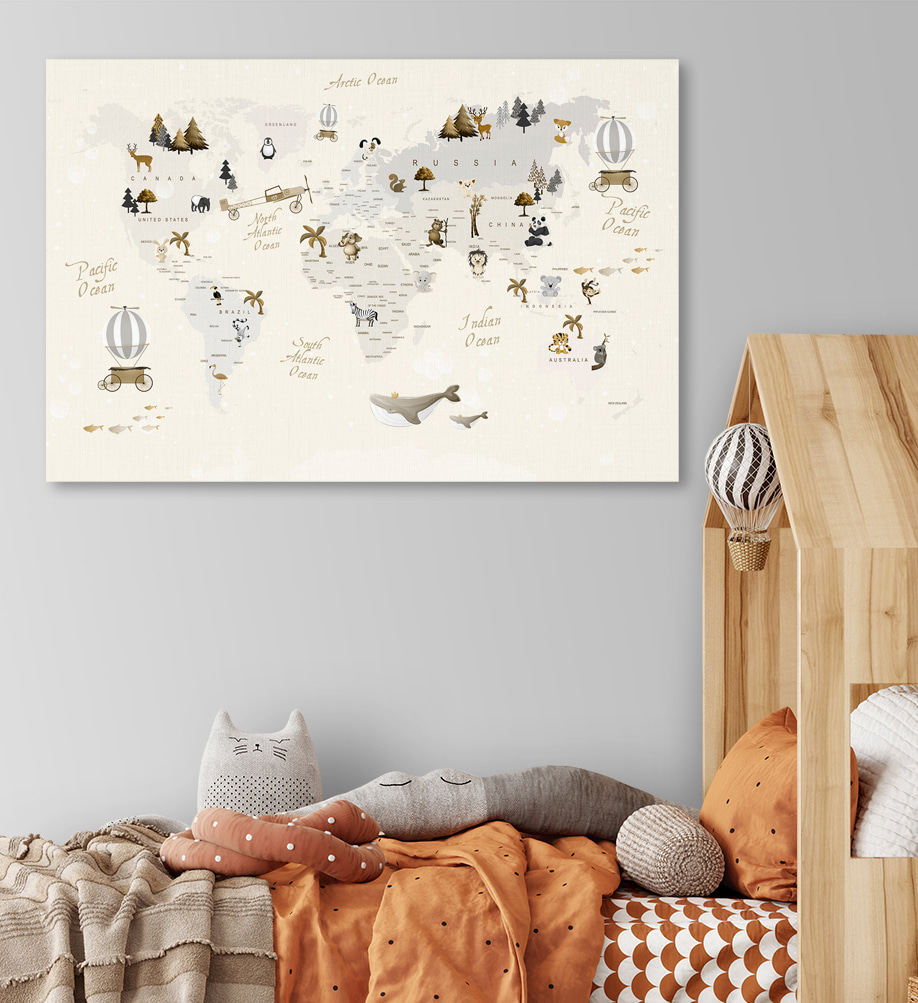 A map of the world with animals