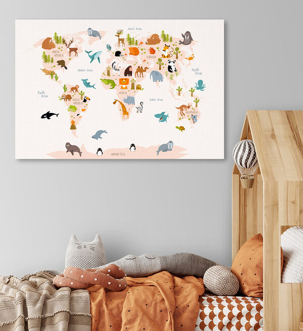 Quadri Quadri Una mappa del mondo con gli animali (COD: s31807)
