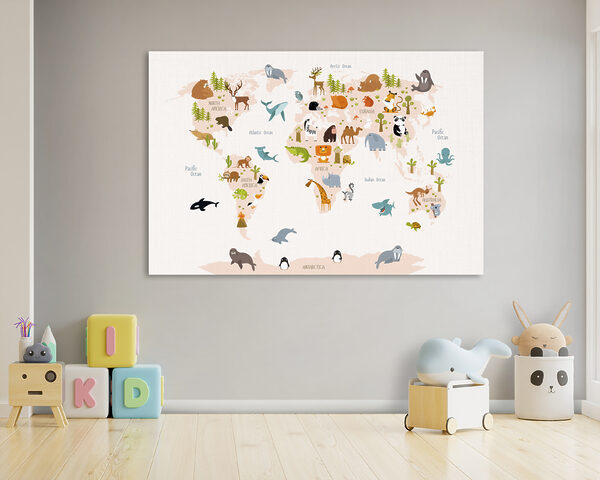 A map of the world with animals A map of the world with animals