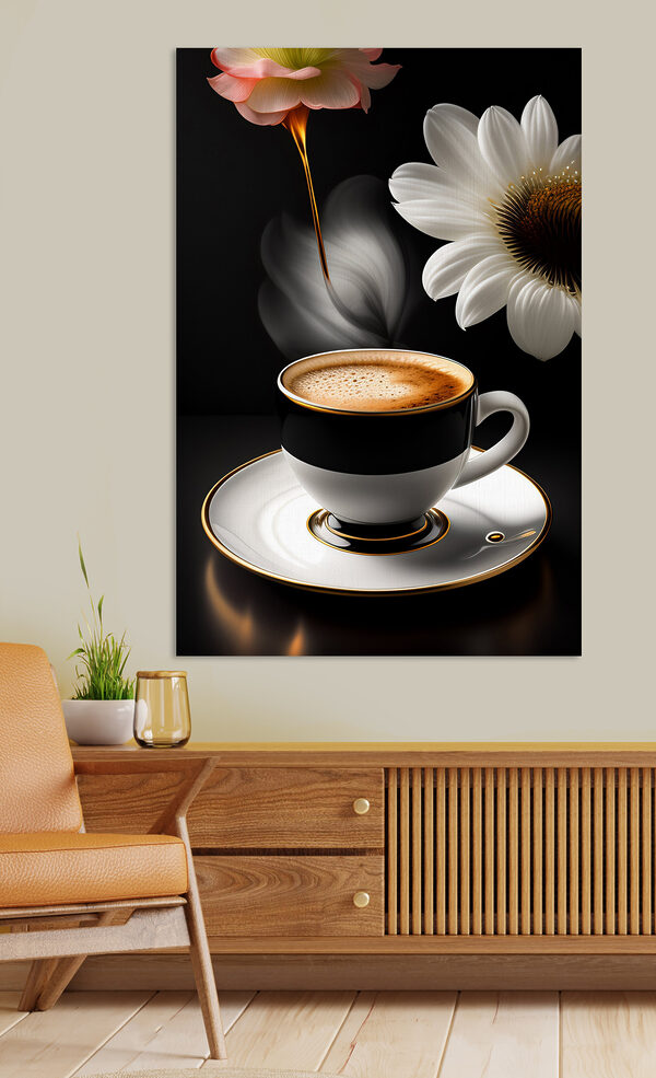 A cup of coffee and a flower