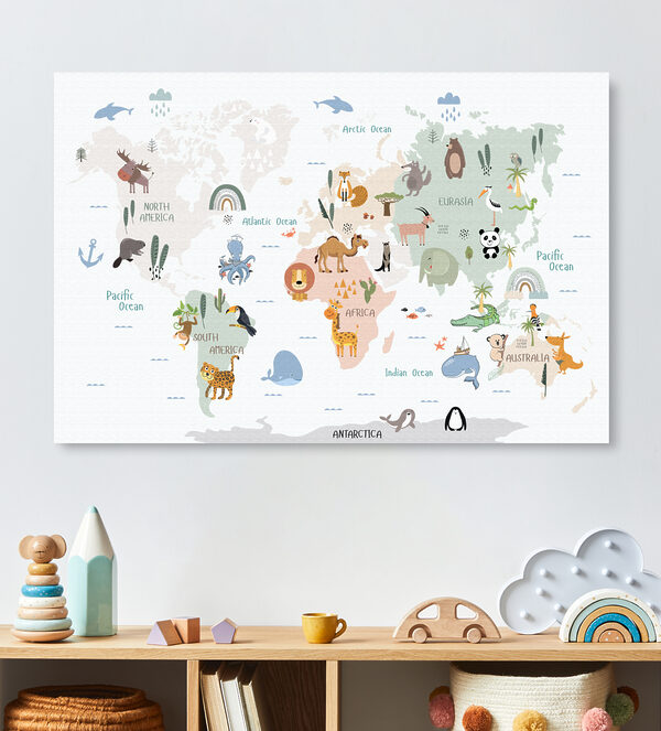 Quadri Quadri Una mappa del mondo con gli animali (COD: s32082)